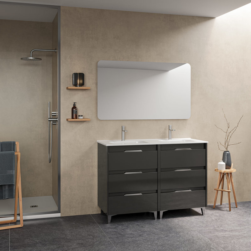 Suki 1200mm Free-standing Double Bathroom Vanity Unit, Grey, Sandblasted Grey 