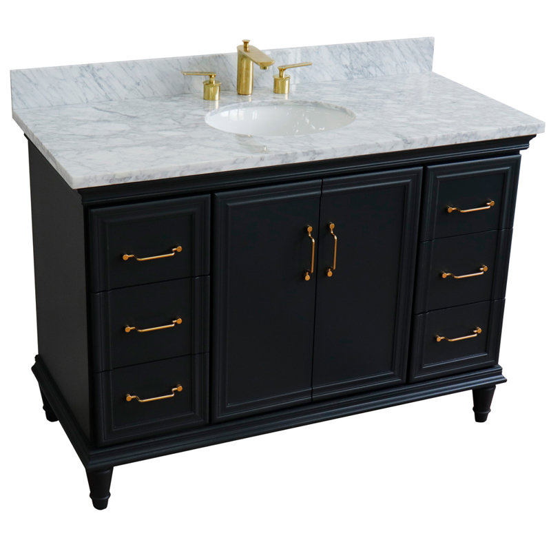 Taha 49'' Single Bathroom Vanity with Carrara Marble Top, Dark Gray