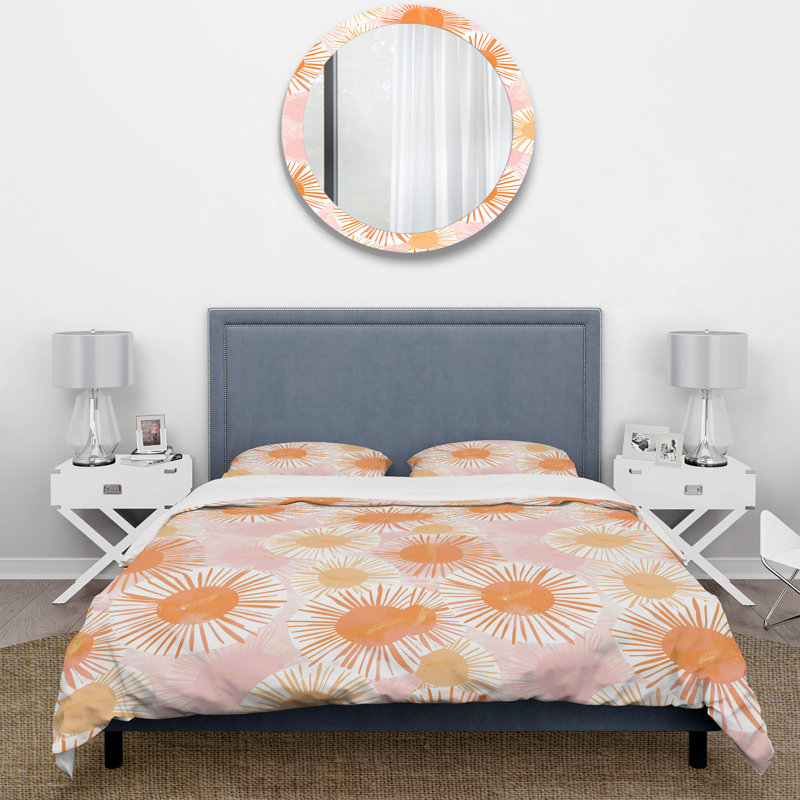 Ensemble de housse de couette rose et orange Morning Glow Sun II - Boho, Housse de couette très grand + 2 taies décorativ