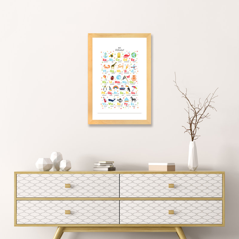 Alphabet lumineux - imprimé, Papier avec cadre beige, Blanc, H 24 po x l 16 po x P 1 po
