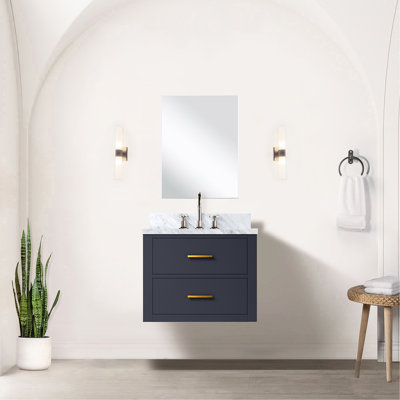 Meuble-lavabo en bois bleu 24 po X P 18 po, comptoir en acrylique, robinet et miroir de salle de bain inclus de 18 po, avec