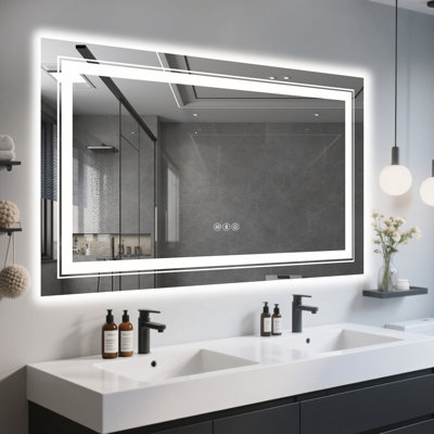 40x24 Inch Frameless LED Smart Bathroom Mirror with Dimmable Lighting and Anti-Fog Function, UL-Certified for Safety and Durability
