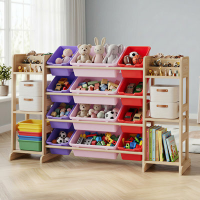 Rangement pour jouets pour enfants avec 12 bacs et 6 tablettes ouvertes