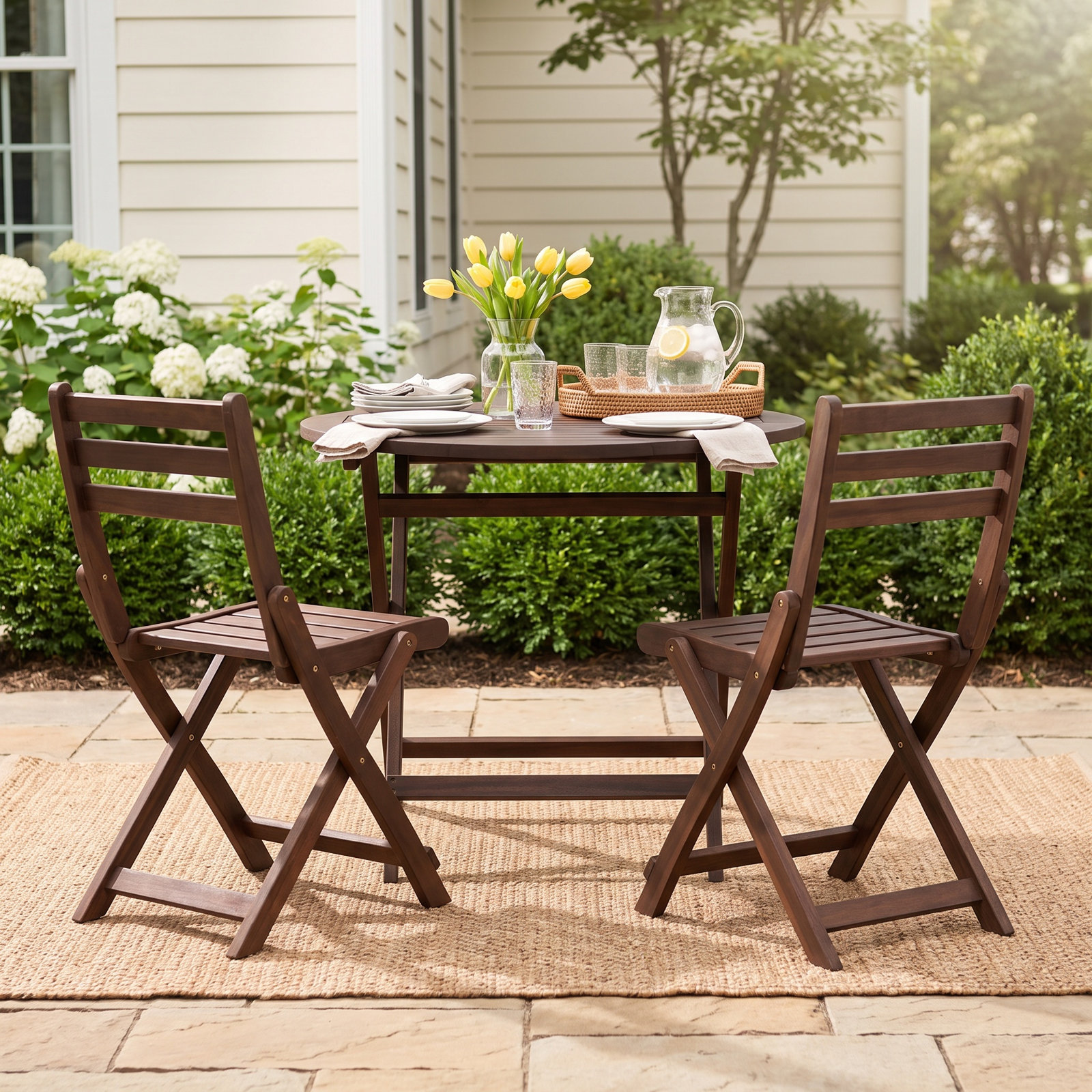 Rosetta 24" Acacia Patio Bistro Set, Natural Wood