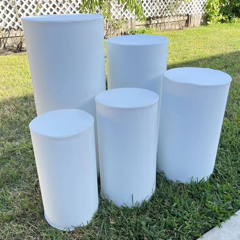 Ensemble de 5 socles cylindriques, Blanc / Blanc