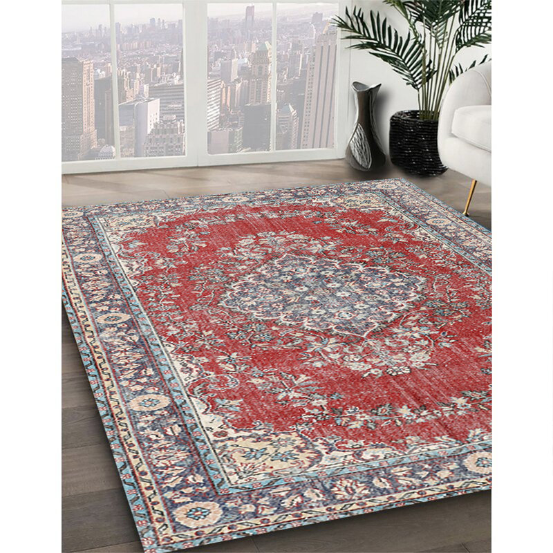 Tapis décoratif en laine rouge oriental, Rectangle 7 pi x 9 pi