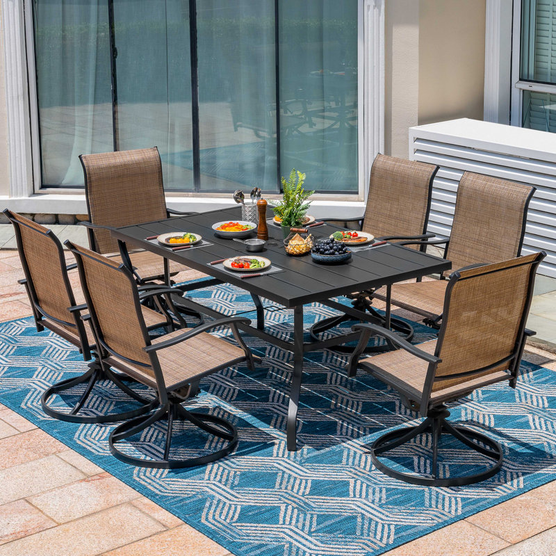 Ensemble repas d'extérieur 5 pièces, tissu en polyester enduit de PVC, structure en fer thermolaqué, Brown, 6