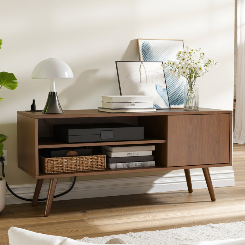 Meuble télé 2 tiroirs avec station de charge Tiream, Marron foncé
