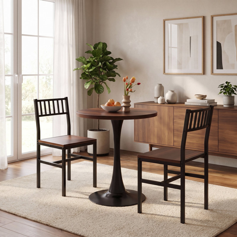 Manviraj 3-Piece Round Dining Table Set, Walnut