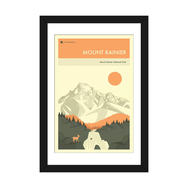 «Mount Rainier», impression sur toile, H 24 po x l 16 po x P 1 po, Papier d'art encadré noir, Blanc