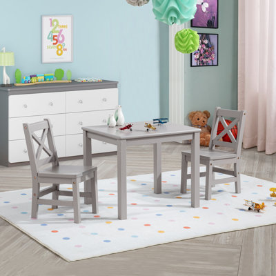 Ensemble de table de jeu et de chaises en bois massif 3 pièces Myona Kids, gris douillet