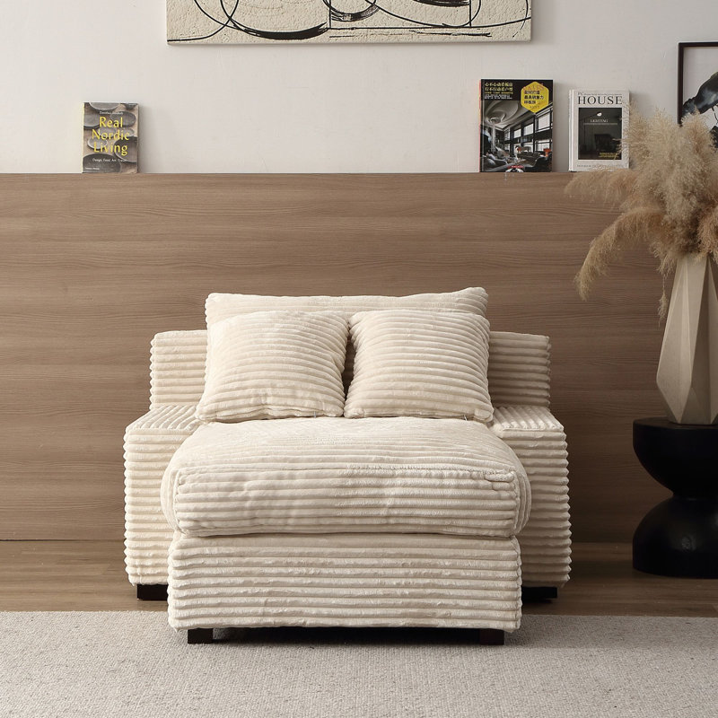 Canapé à accoudoirs carrés 48,8 po Deyaneira, Velours côtelé beige