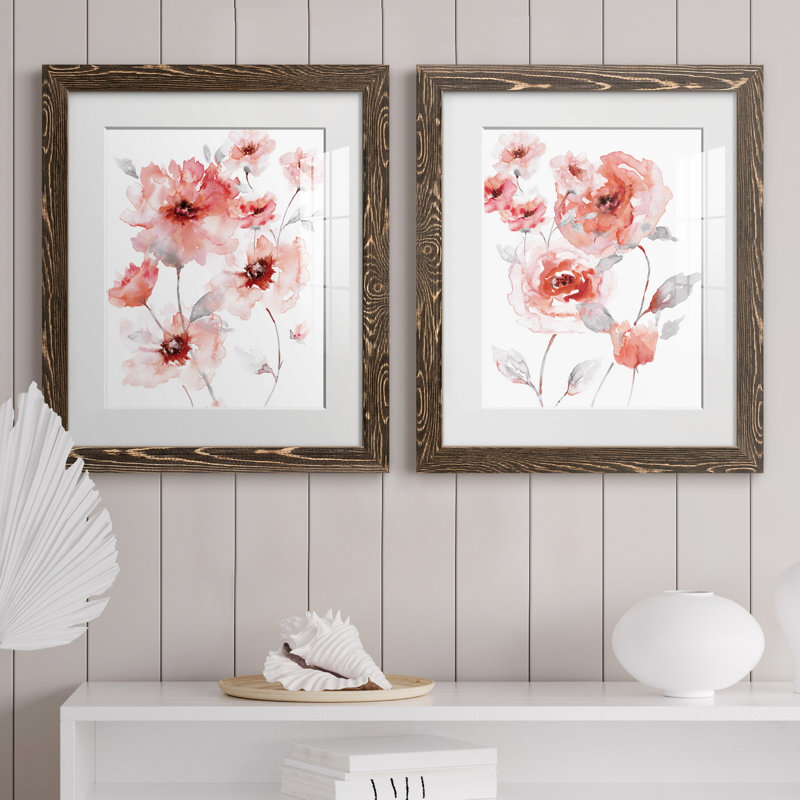 Translucent Blush I - ensemble de 2 reproductions d'art, Blanc, H 20 po x l 17 po x P 1 po, Papier, cadre noyer