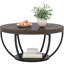 Table basse ronde, table basse circulaire en bois gris à 2 niveaux de 31,7 po avec tablettes de rangement, table d'appoint moderne pour le salon-1125942616