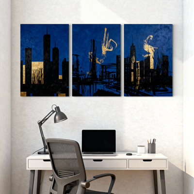 «Abstract City Skyline», ensemble de 3 reproductions d'art sur toile