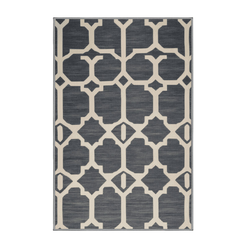 Tapis gris en treillis lavable à la machine, Rectangulaire 3 pi x 5 pi