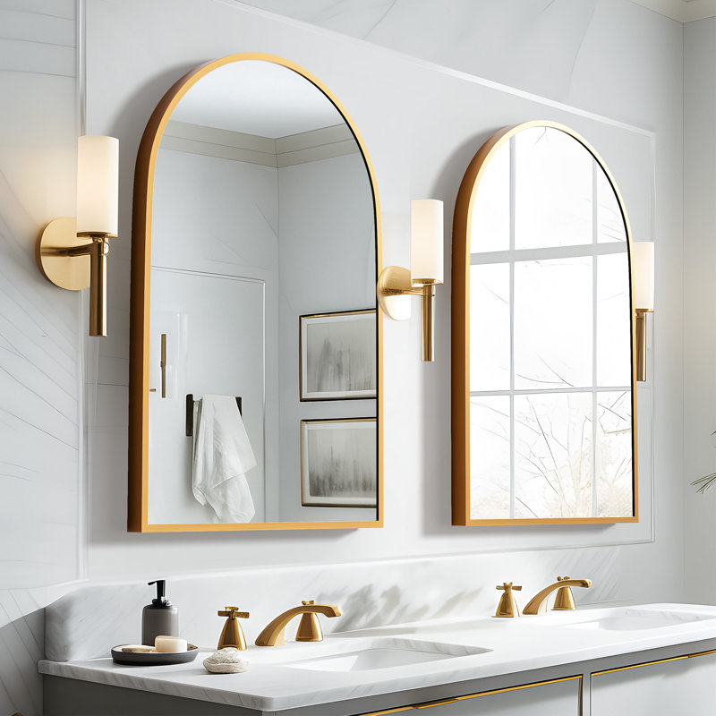 Metal Arch Mirror, Gold, 119.4cm H x 55.9cm W