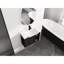 Meuble-lavabo mural blanc en céramique 28 po avec aspect chêne foncé, mécanisme de fermeture en douceur, 45 poignées cachées, armoire à une porte, deux tablettes ouvertes, finition à l'eau, fonction, design,