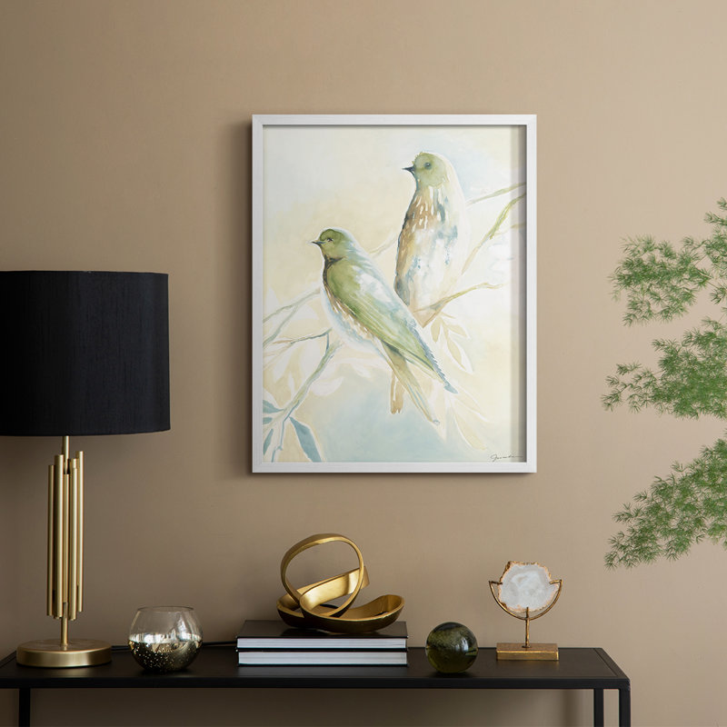 «LoveBirdsPaintingon», reproduction d'art encadrée - Bois massif, H 11 po x l 9 po, Blanc