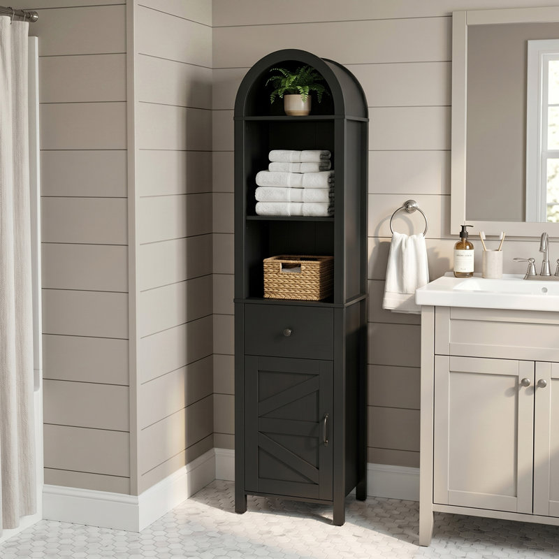 Armoire de rangement étroite de 64,2 po de hauteur avec tiroir et porte, Black