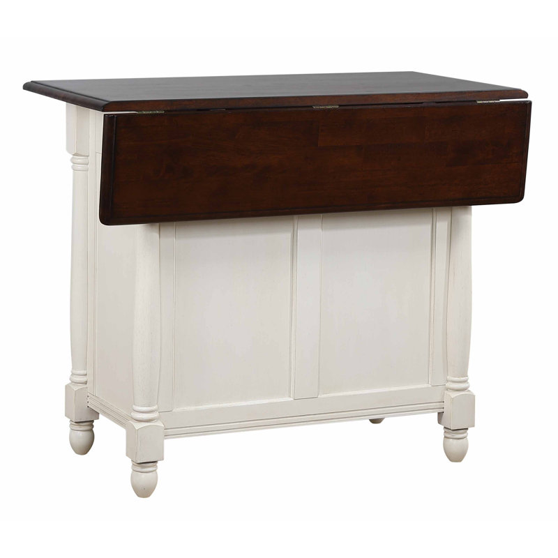 Ensemble d'îlot de cuisine Chaggai, Blanc antique, Blanc antique / brun châtaigne