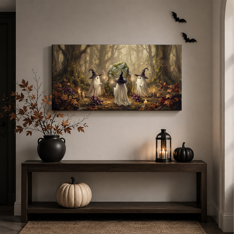«Three Ghost Witches in Misty Forest», art mural sur toile, 20"W x 10"H