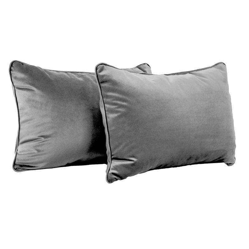 Rectangle Lumbar Microfiber Pillow with Piping, 2-pack, Smoke, Rectangular 16"H x 24"W