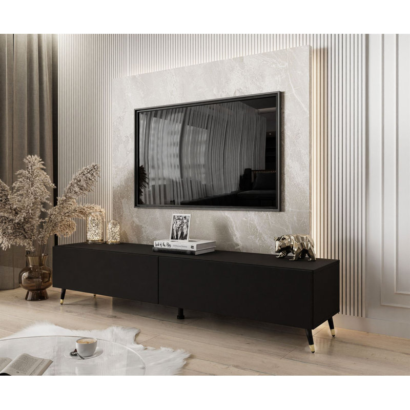 Branov Unfinished TV Stand for TVs up to 75", Black/Gold