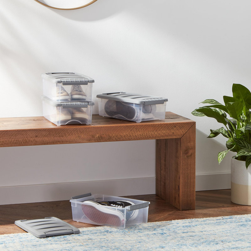 Plastic Storage Containers With Secure Latching Lids, Stackable Organization Bins, 5 Quart, Set Of 10