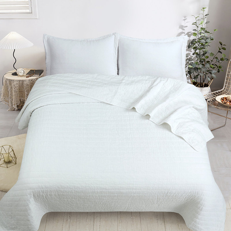 Ensemble de courtepointe 100% coton Squiltset, Courtepointe très grand et 2 très grandes taies, Blanc de qualité supérieure