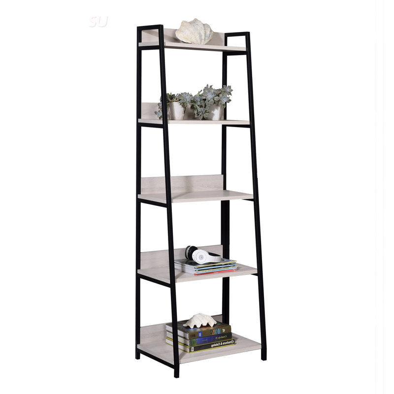 Stylish Ladder 5-Tier Bookshelf With Open Compartments For Versatile Storage And Display, For Modern Home Decor.