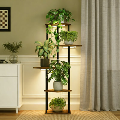 5 Tier Corner Plant Stand With Grow Light Indoor Metal Wood