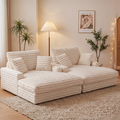 Chaise longue rembourrée 59 po, canapé-lit surdimensionné en peluche avec 4 coussins pour le salon (ensemble de 2)