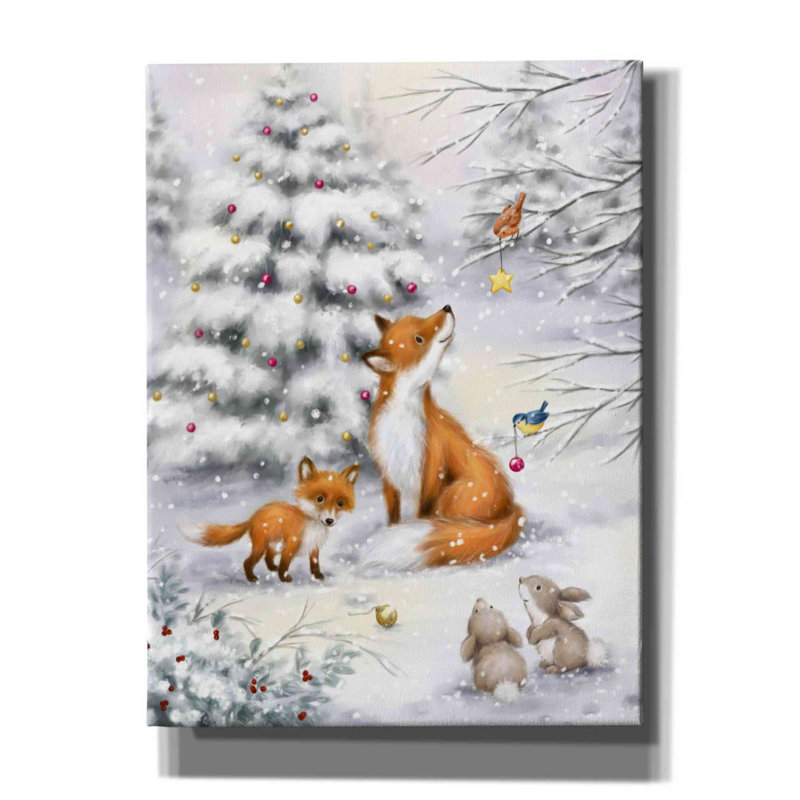 «Fox in forest» par Makiko, art mural sur toile, H 16 po x l 12 po x P 0,75 po