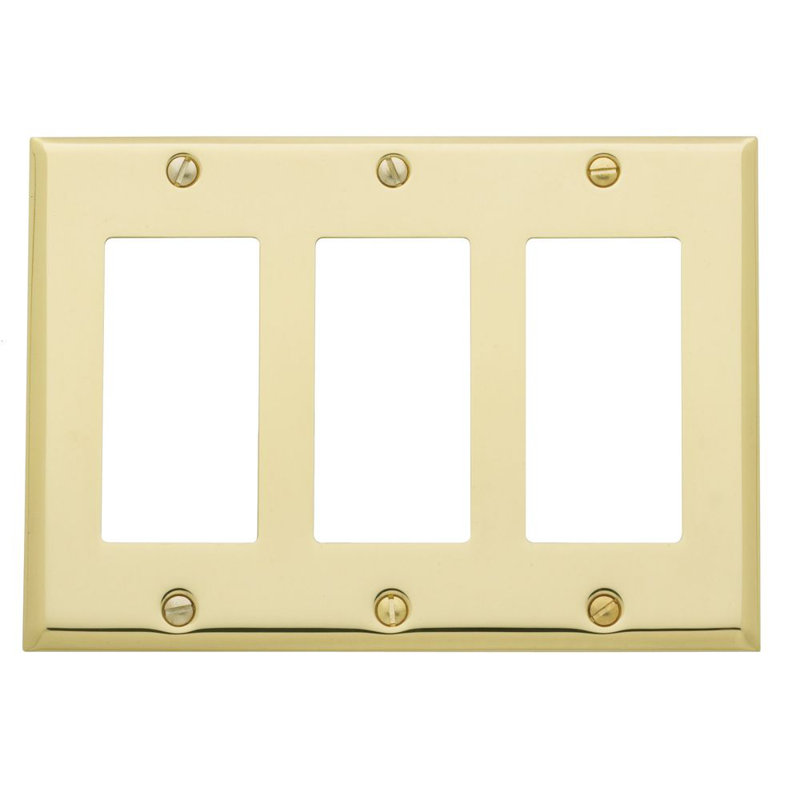 Square 3-Gang Rocker Wall Plate, Polished Brass