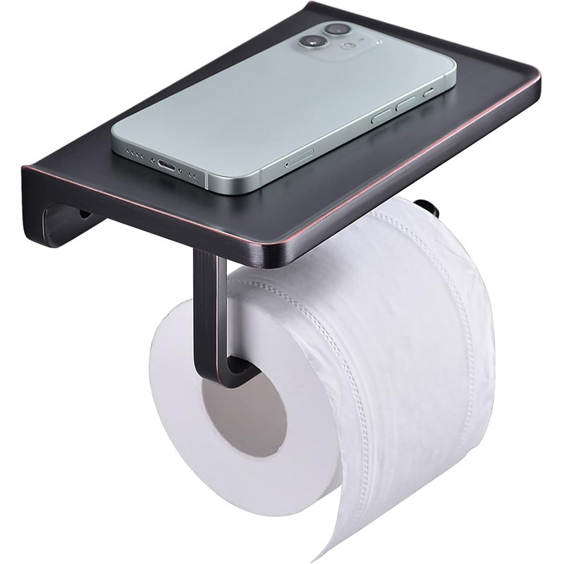 Wall Mounted Toilet Paper Holder With Storage Shelf, Rustproof Zinc Alloy Construction, Heavy Duty Bathroom Tissue Roll Organizer
