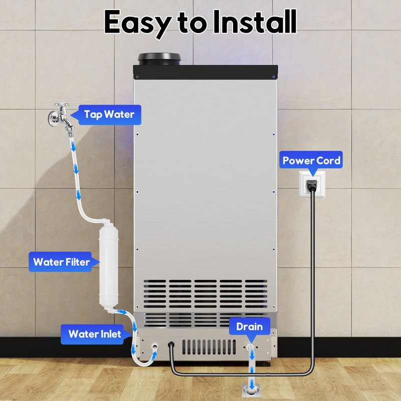 140 Lbs/Day Ice Maker, Built-In/Freestanding With 40 Lbs Bin, Flip Door, Scoop & Water Filter