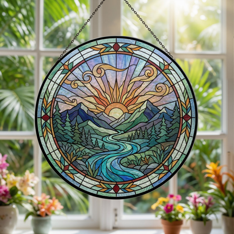 Panneau de vitrail en verre coloré, 7,8 heures, H 7,8 po