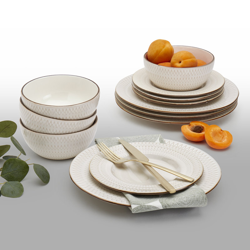 Taylor White Embossed Ceramic 12-Piece Dinnerware Set