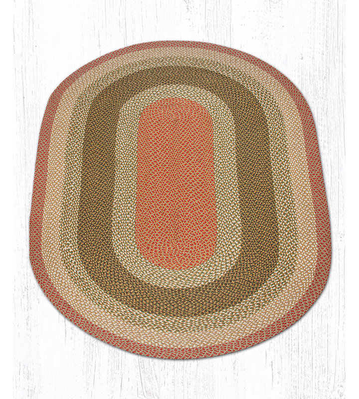  Olive, Burgundy & Gray Oval Braided Jute Rug – Handcrafted Rustic Farmhouse Accent Rug, Oval 5' x 8'