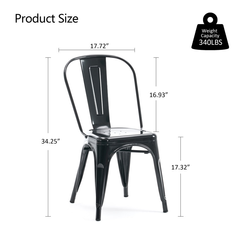 Stackable Iron Dining Chairs (Set of 4), Black