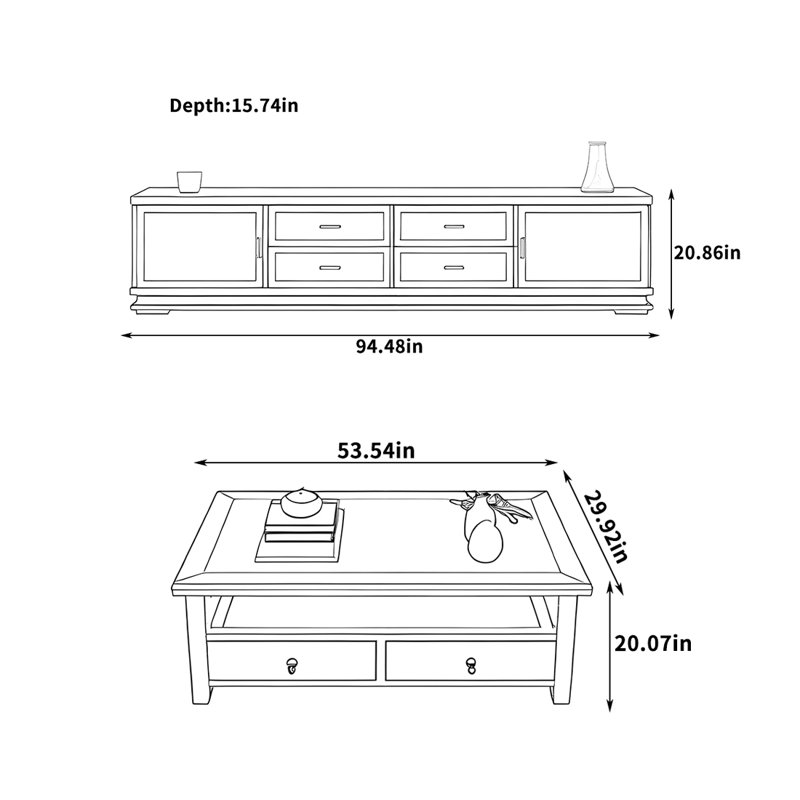 Meuble télé et table basse en bois massif Wujin