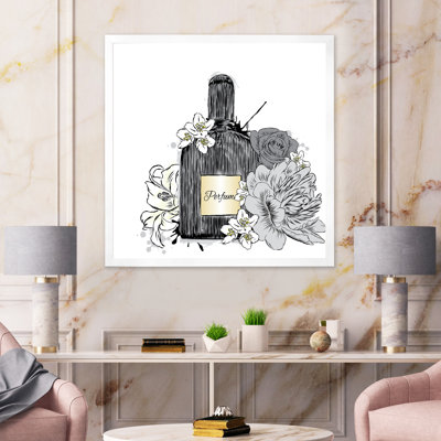 «Perfume Bottle and Bouquet of Flowers III», peinture sur toile