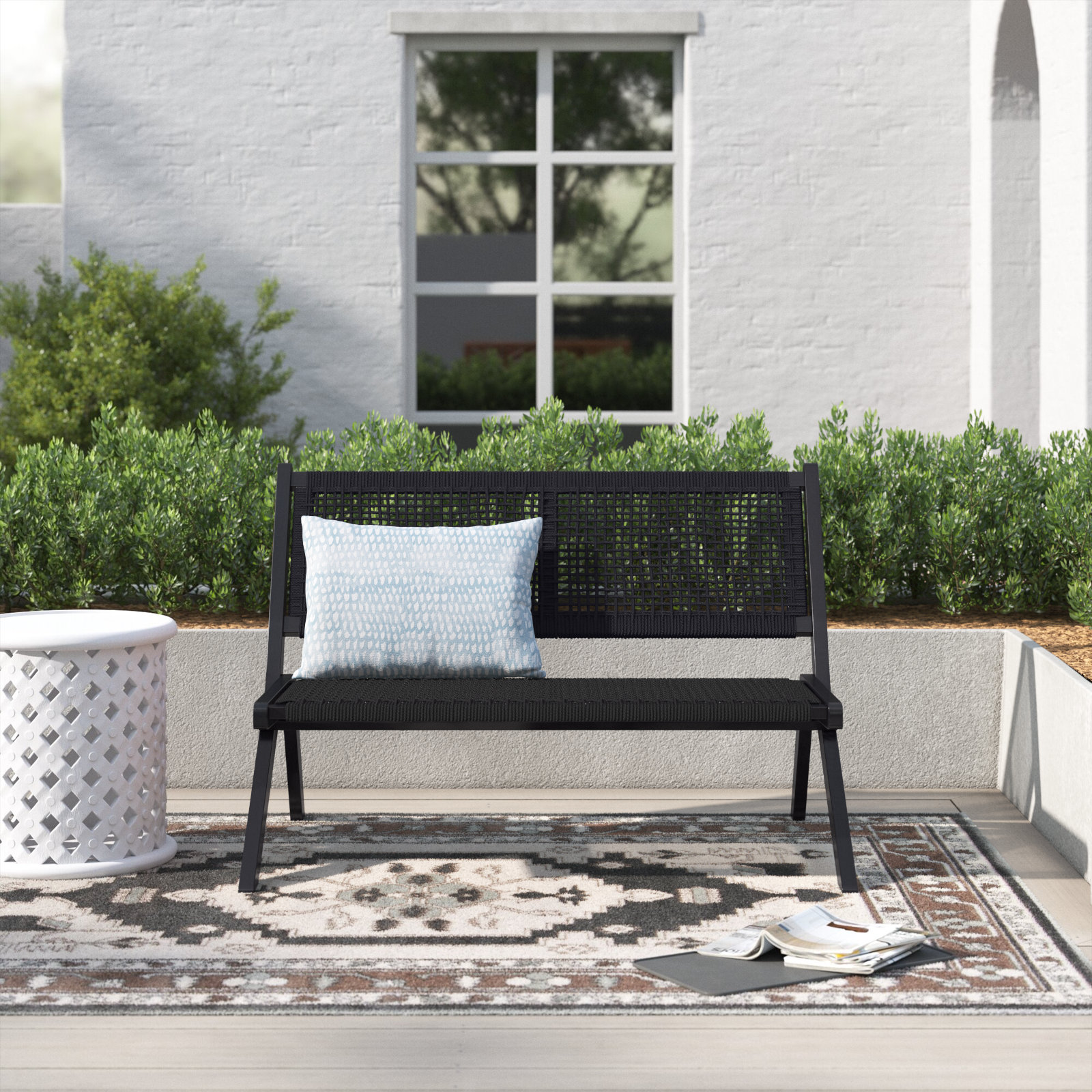 Kismet 45.47'' Folding Outdoor Bench, Black, Black