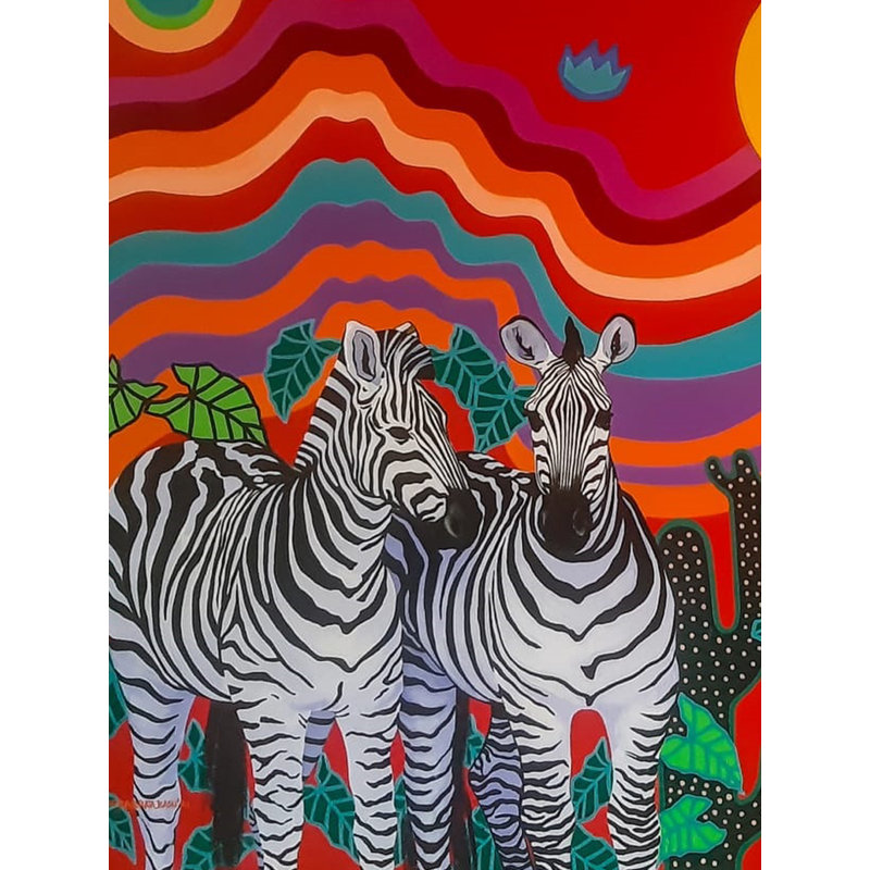 Zèbres dans une jungle | Acrylique sur toile | Par Debrata Basu