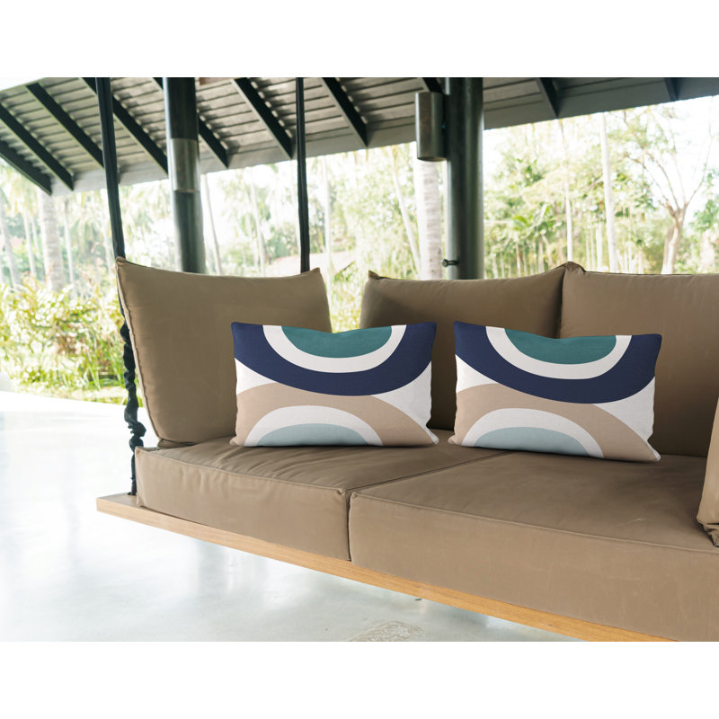 Housse et insert de coussin rectangulaire en polyester pour l'intérieur et l'extérieur, Émeraude / bleu marine / beige