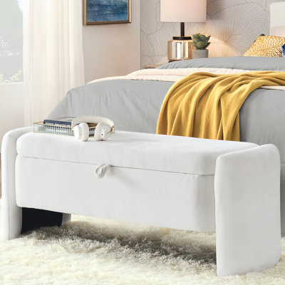 Banc de rangement avec repose-pieds - Banc de rangement pour chambre avec cadre en bois d'eucalyptus, banc rembourré en chenille ventilée pour le salon, la chambre à coucher et le vestibule