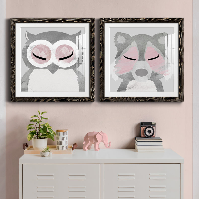 Hibou - ensemble de 2 peintures, H 31,5 po x l 63 po x P 1,5 po, Papier encadré noir