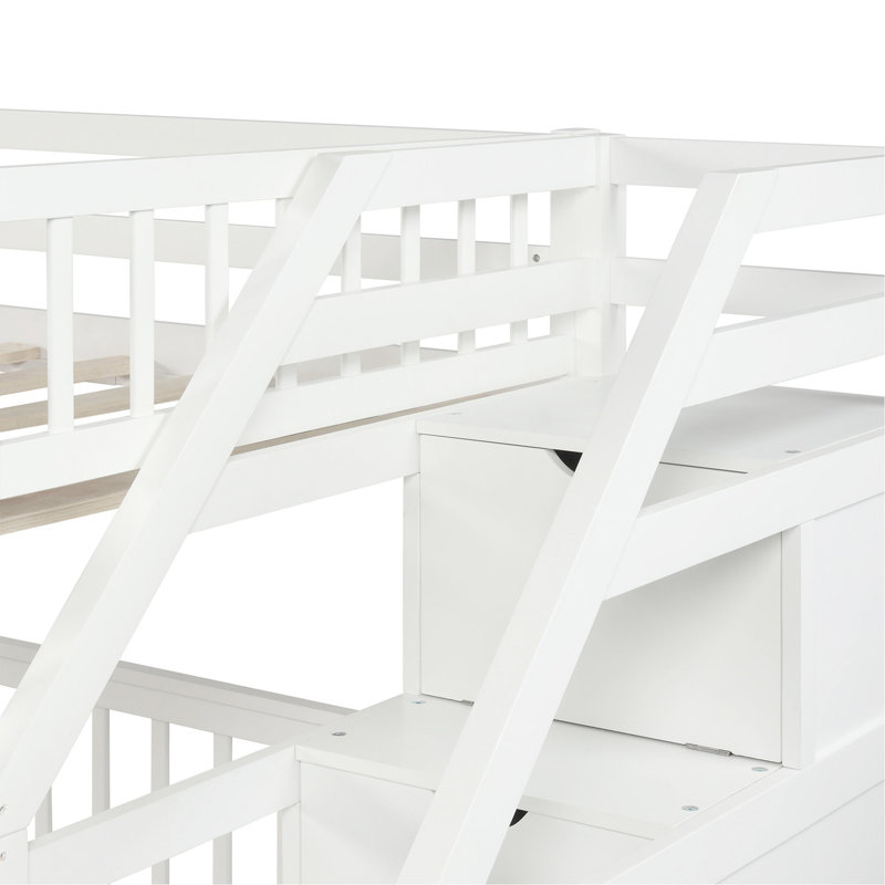 Lit mezzanine simple au-dessus d'un lit double avec escalier en blanc, Blanc