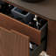 Meuble-lavabo mural moderne 36 po avec lavabo vasque noir, armoire en bois nervuré avec comptoir noir mat - conception d'inspiration Mid-Century pour les petits espaces
